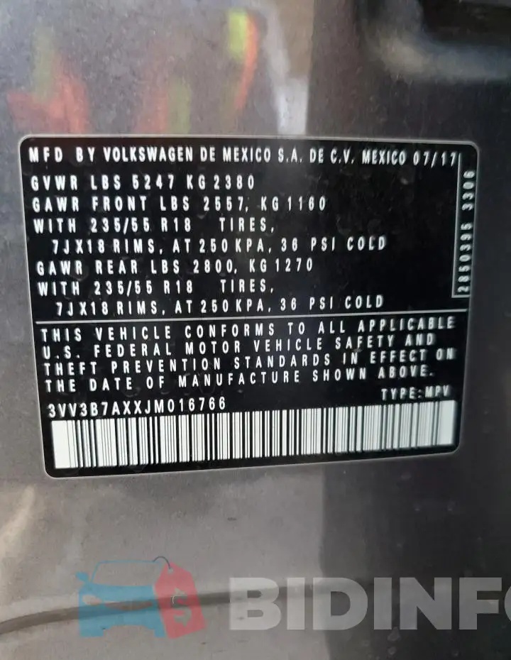 3VV3B7AXXJM016766 Photo# 13