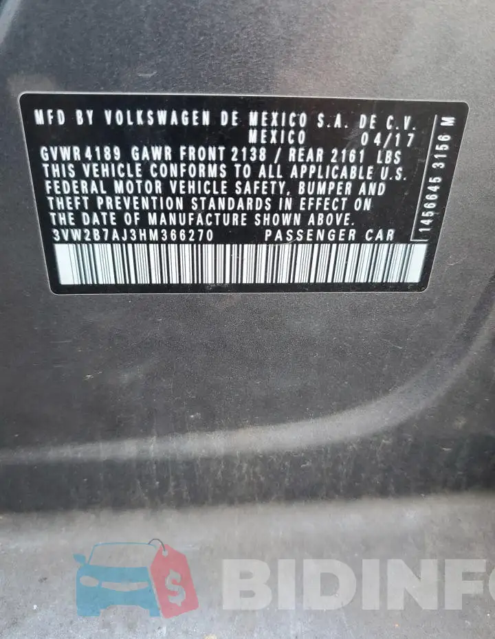 3VW2B7AJ3HM366270 Photo# 12