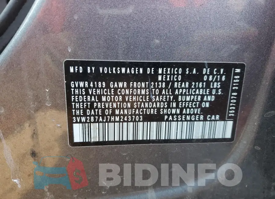 3VW2B7AJ7HM243703 Photo# 12