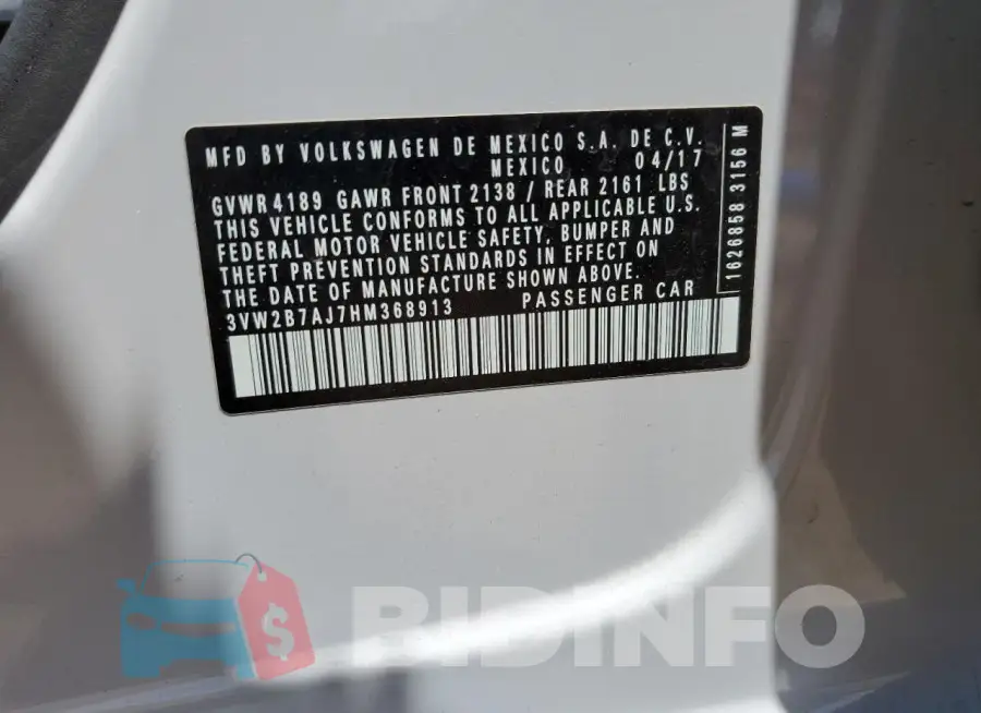 3VW2B7AJ7HM368913 Photo# 12