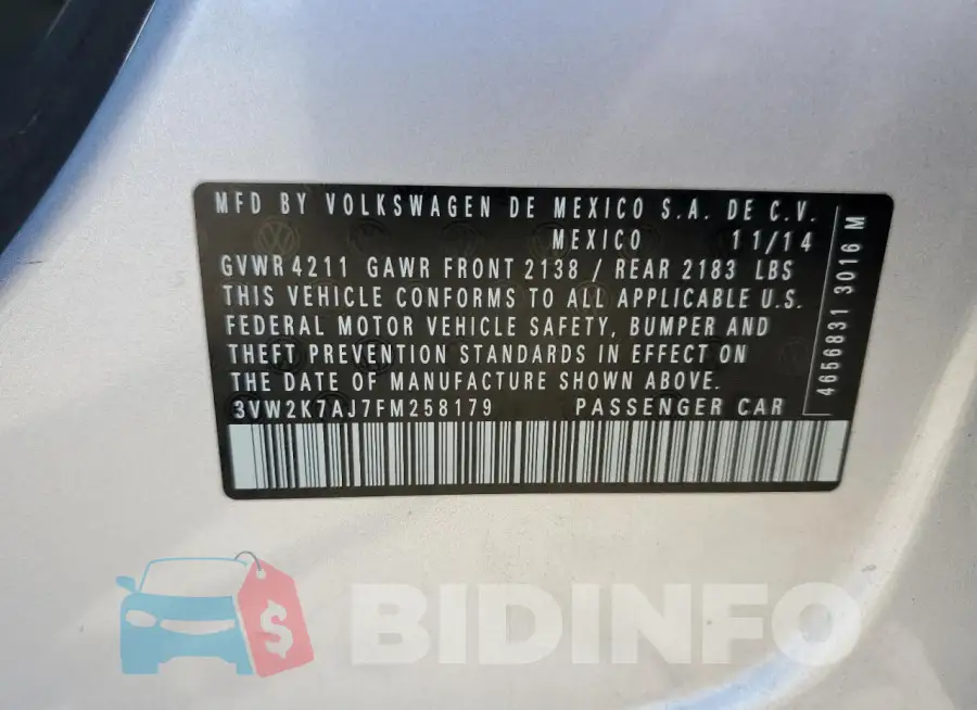 3VW2K7AJ7FM258179 Photo# 12
