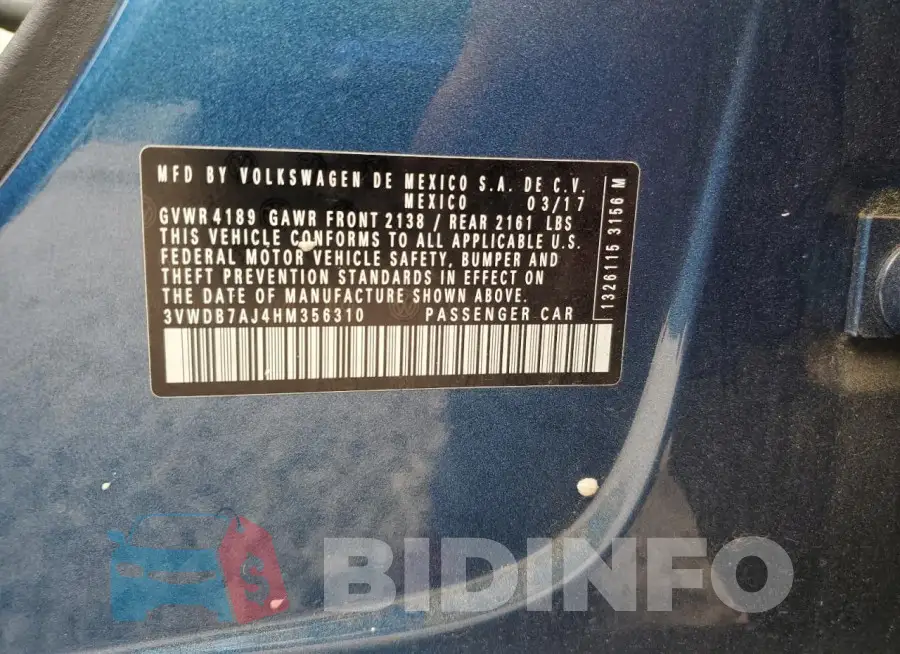 3VWDB7AJ4HM356310 Photo# 12