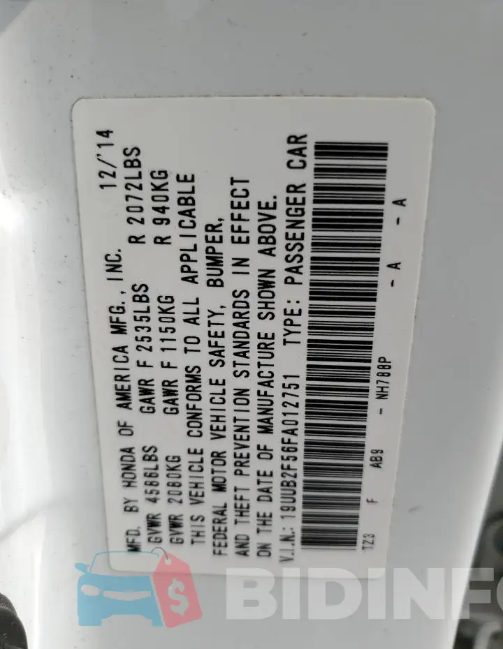 19UUB2F56FA012751 Photo# 12