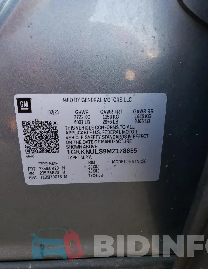 1GKKNULS9MZ178655 Photo# 13