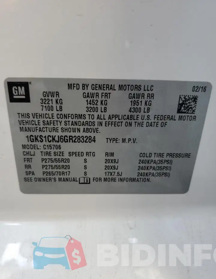 1GKS1CKJ6GR283284 Photo# 13