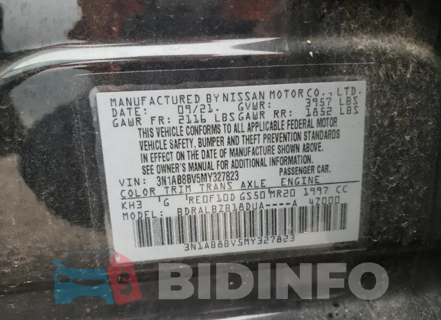 3N1AB8BV5MY327823 Photo# 12