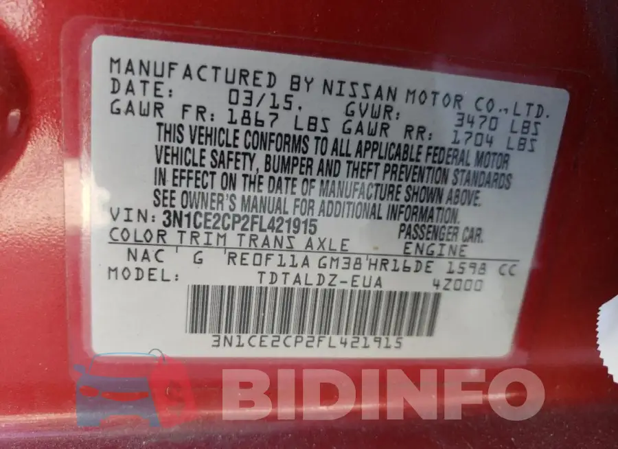 3N1CE2CP2FL421915 Photo# 12