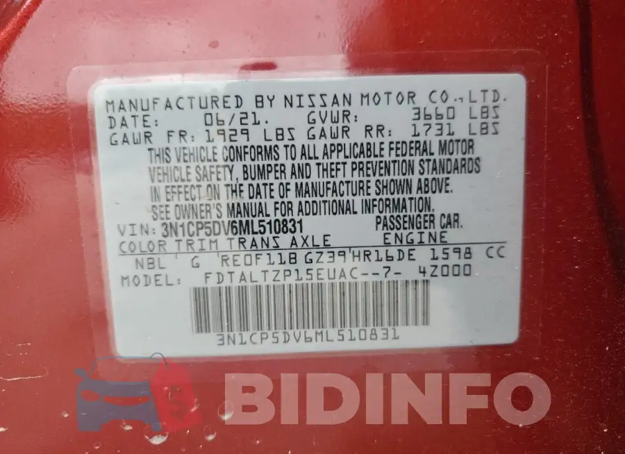3N1CP5DV6ML510831 Photo# 13