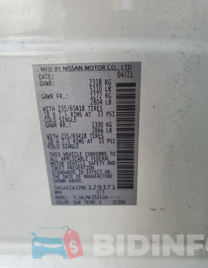 5N1AZ2AJ2MC129371 Photo# 14