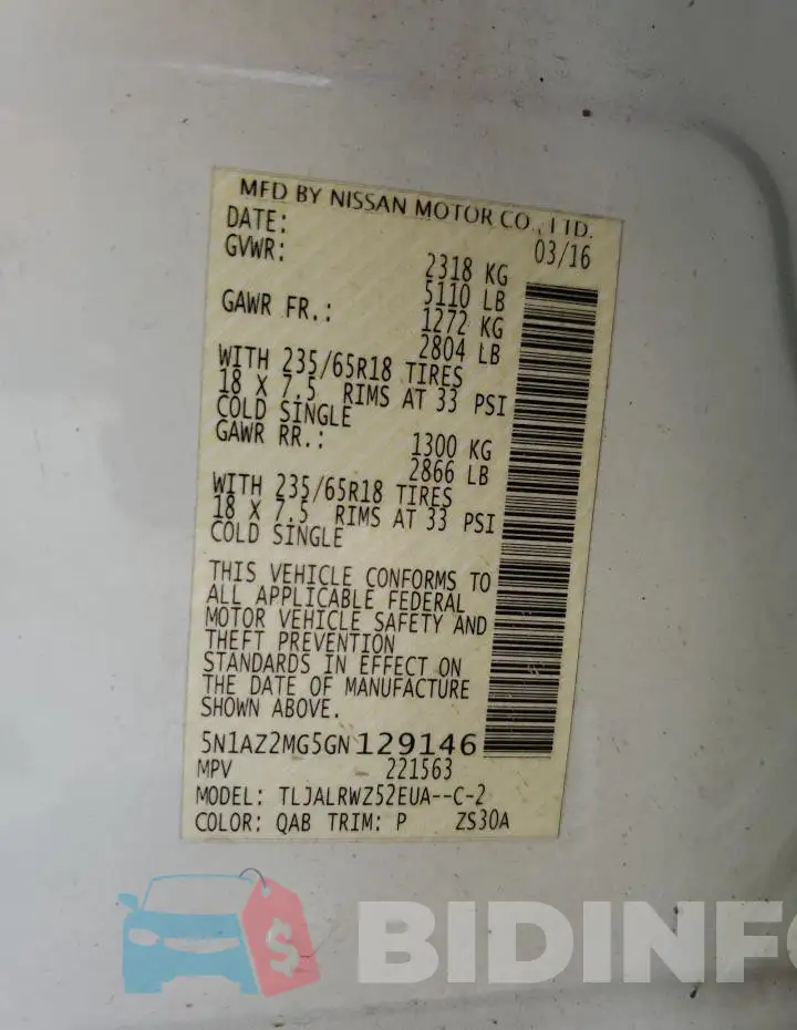 5N1AZ2MG5GN129146 Photo# 14