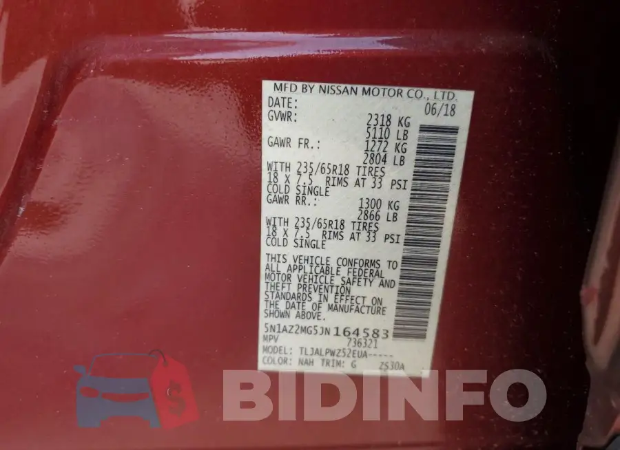 5N1AZ2MG5JN164583 Photo# 12