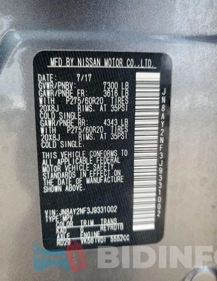 JN8AY2NF3J9331002 Photo# 13