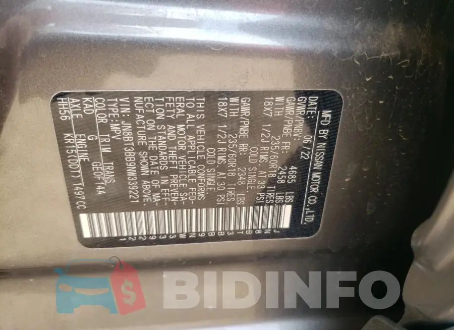 JN8BT3BB9NW339221 Photo# 13