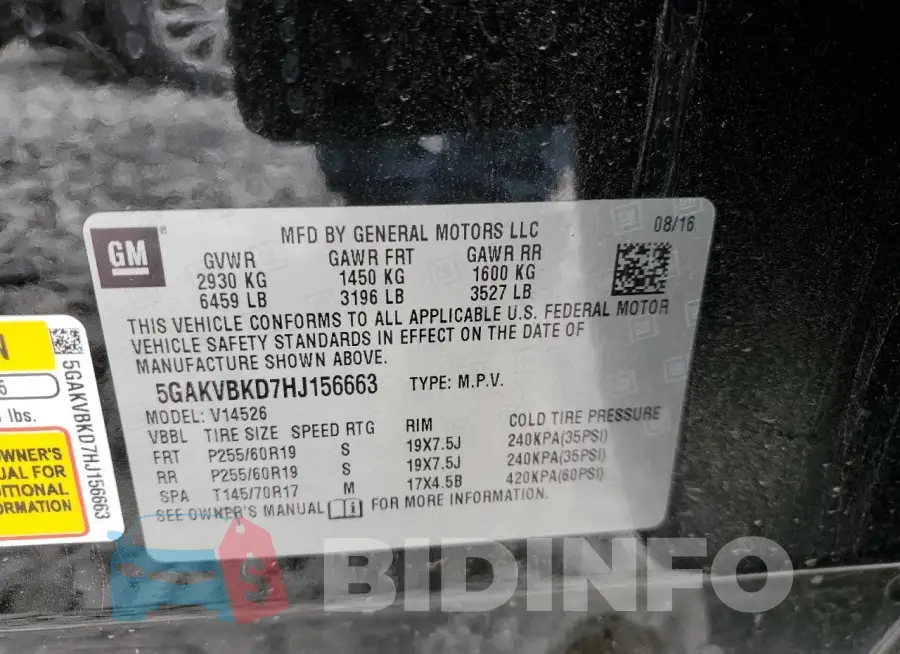 5GAKVBKD7HJ156663 Photo# 14
