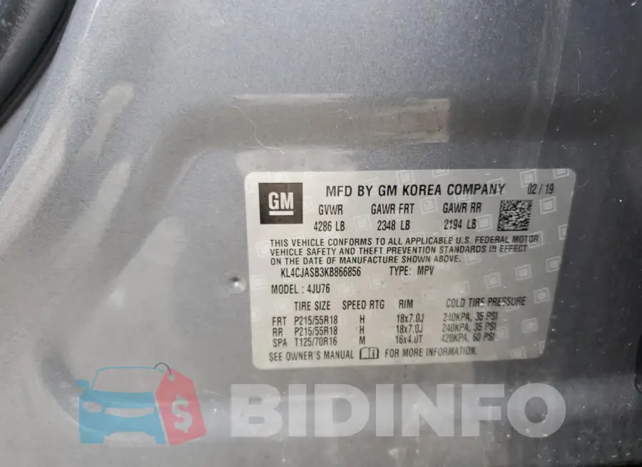 KL4CJASB3KB866856 Photo# 13