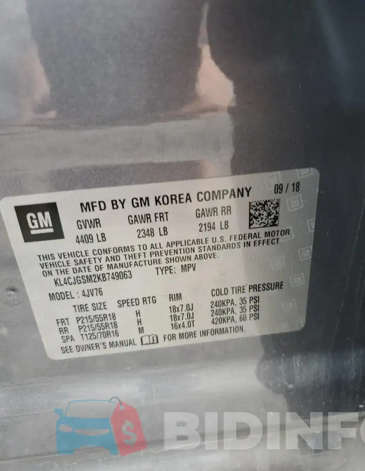 KL4CJGSM2KB749063 Photo# 13