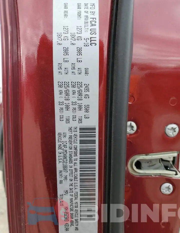 1C4PJMDX0KD218607 Photo# 12