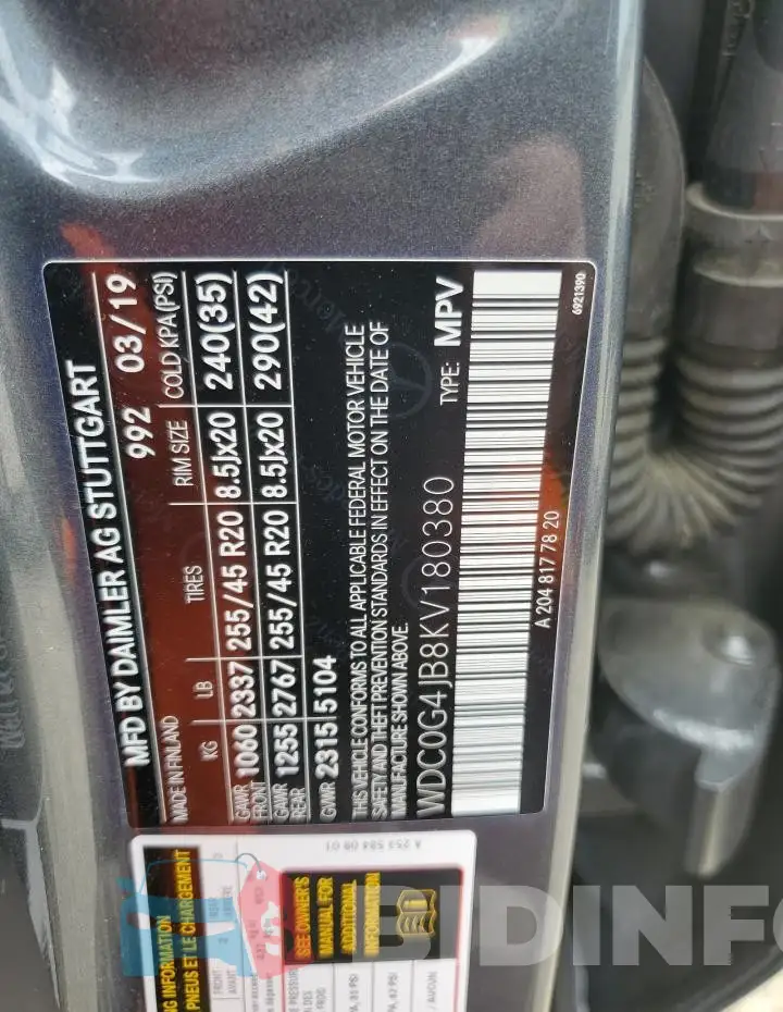 WDC0G4JB8KV180380 Photo# 12