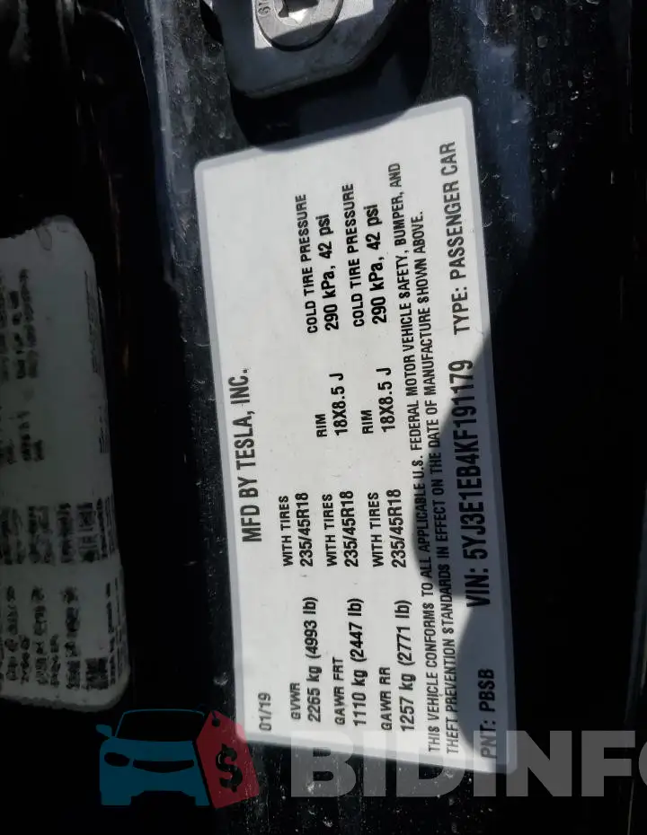 5YJ3E1EB4KF191179 Photo# 12