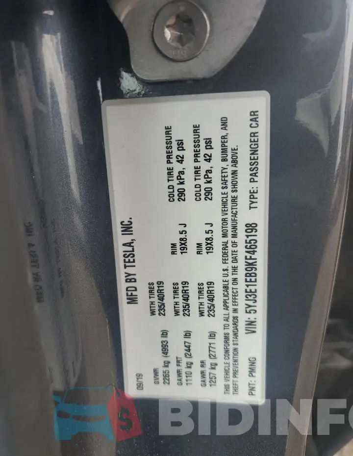 5YJ3E1EB9KF465198 Photo# 12