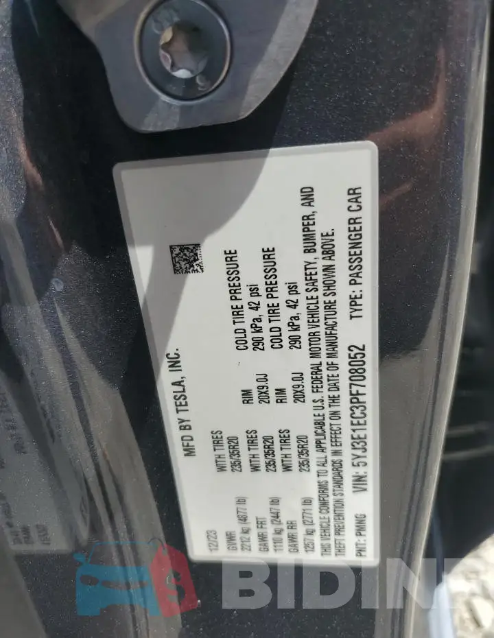 5YJ3E1EC3PF708052 Photo# 13