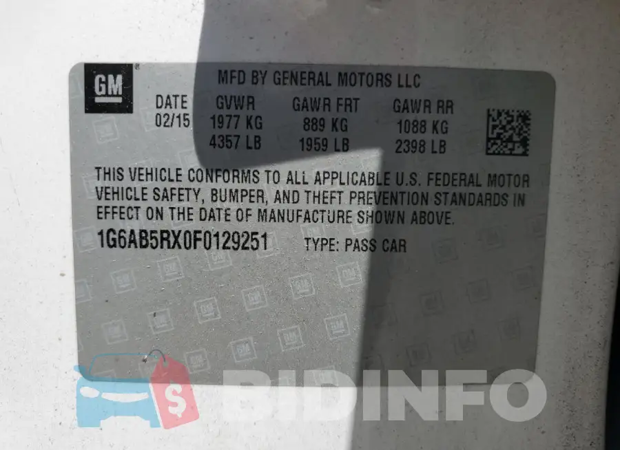 1G6AB5RX0F0129251 Photo# 12