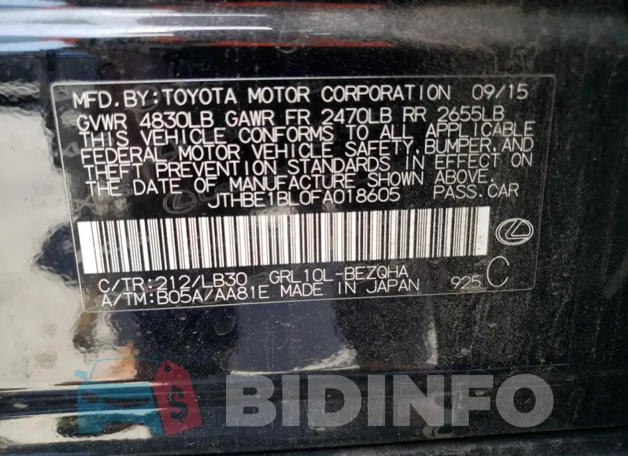JTHBE1BL0FA018605 Photo# 12