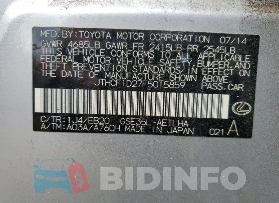 JTHCF1D27F5015859 Photo# 13