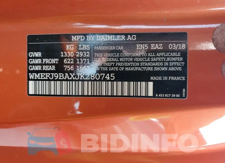 WMEFJ9BAXJK280745 Photo# 13