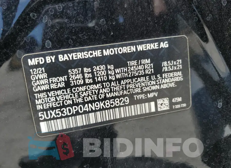 5UX53DP04N9K85829 Photo# 13