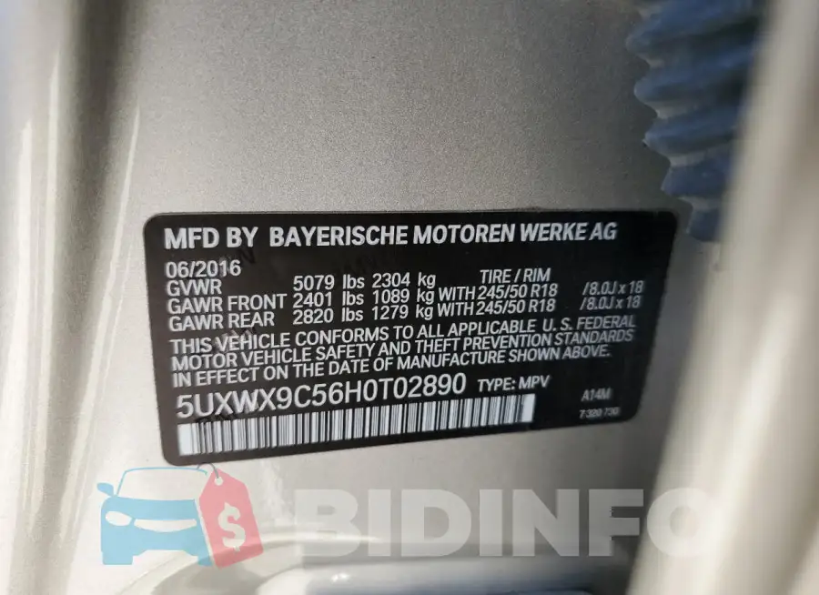 5UXWX9C56H0T02890 Photo# 14