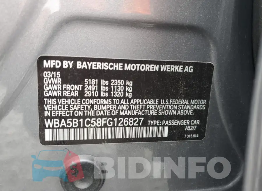 WBA5B1C58FG126827 Photo# 12