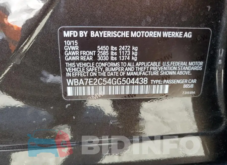 WBA7E2C54GG504438 Photo# 12