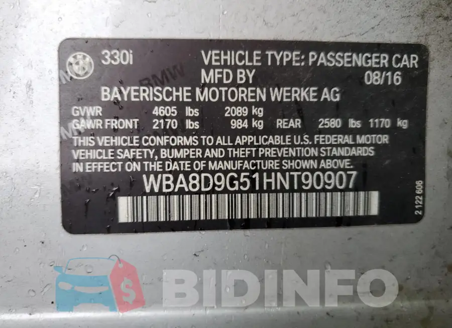 WBA8D9G51HNT90907 Photo# 13