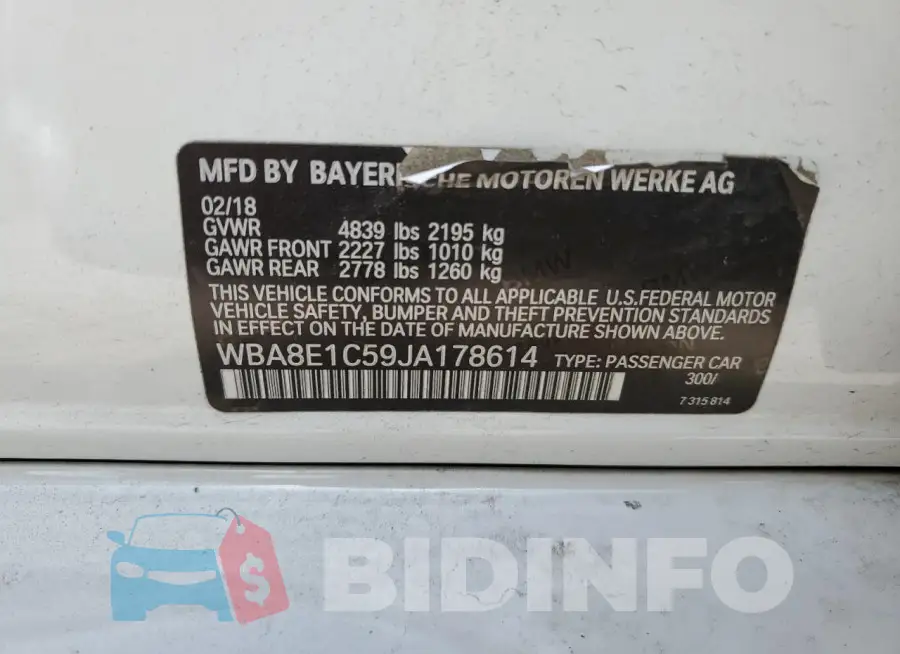 WBA8E1C59JA178614 Photo# 12