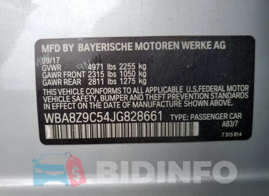 WBA8Z9C54JG828661 Photo# 13