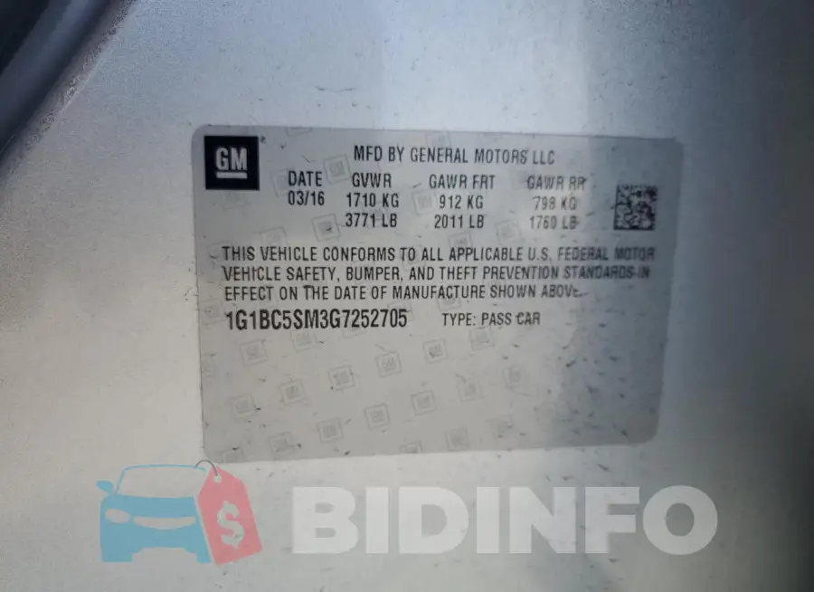 1G1BC5SM3G7252705 Photo# 12