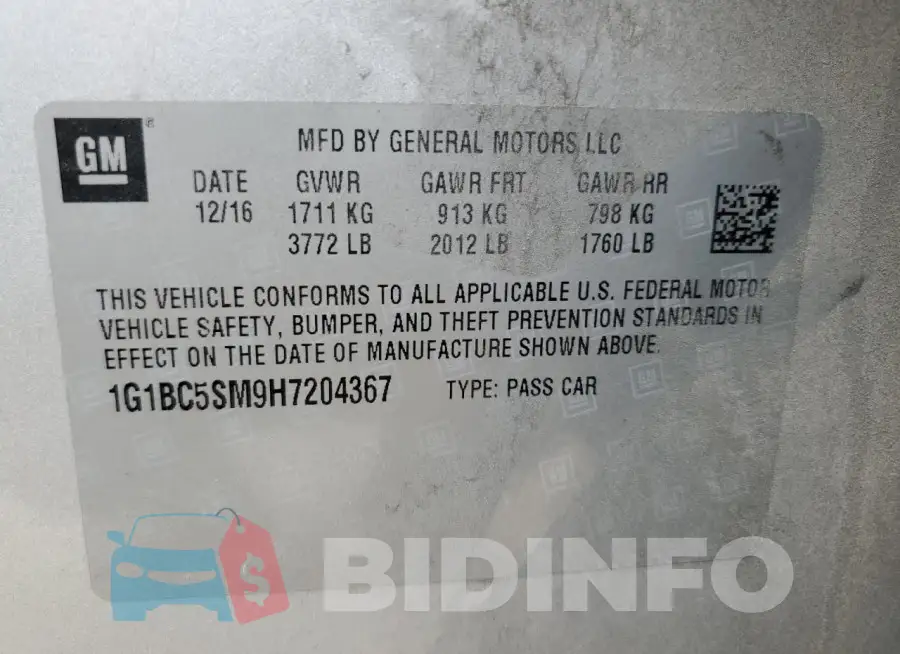 1G1BC5SM9H7204367 Photo# 12