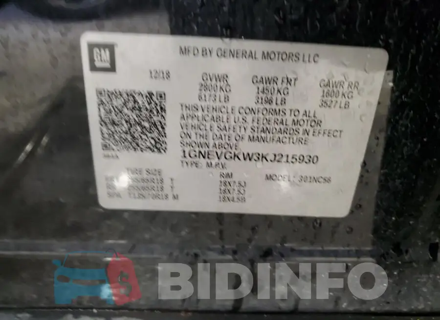 1GNEVGKW3KJ215930 Photo# 13