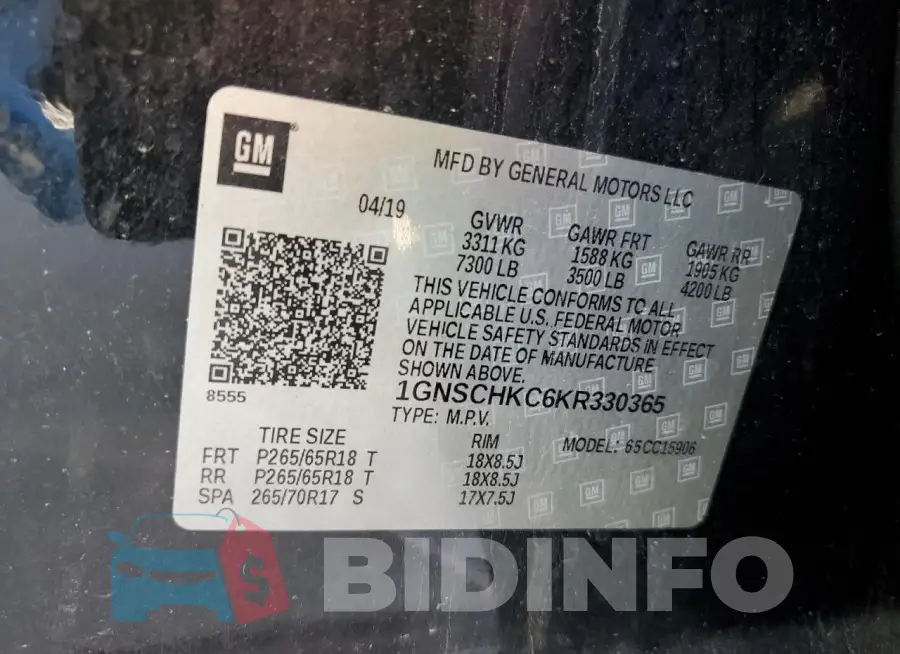 1GNSCHKC6KR330365 Photo# 13