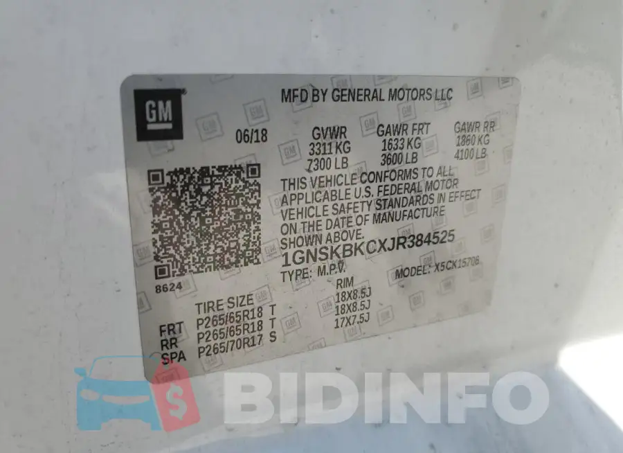 1GNSKBKCXJR384525 Photo# 12