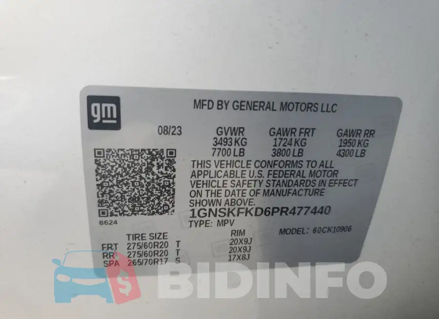 1GNSKFKD6PR477440 Photo# 13