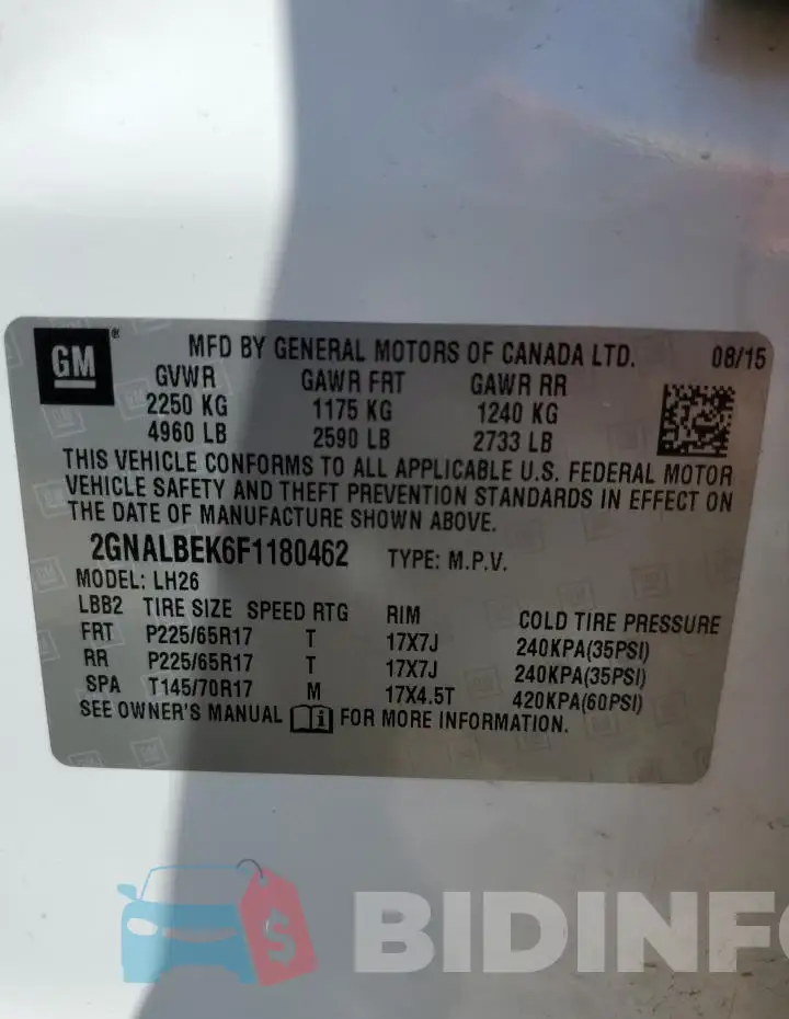 2GNALBEK6F1180462 Photo# 13