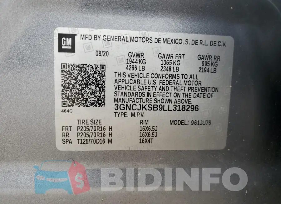 3GNCJKSB9LL318296 Photo# 13