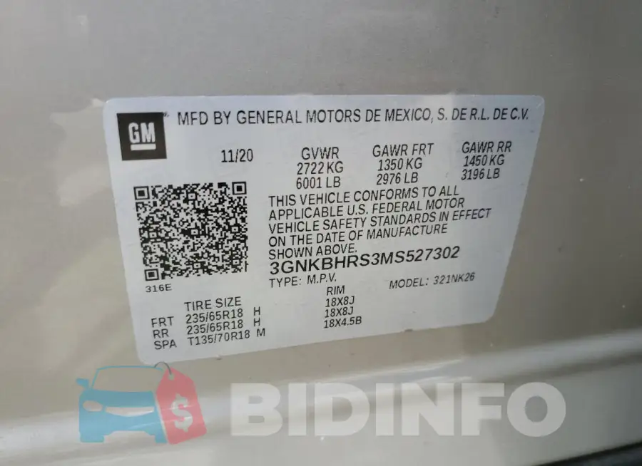 3GNKBHRS3MS527302 Photo# 13