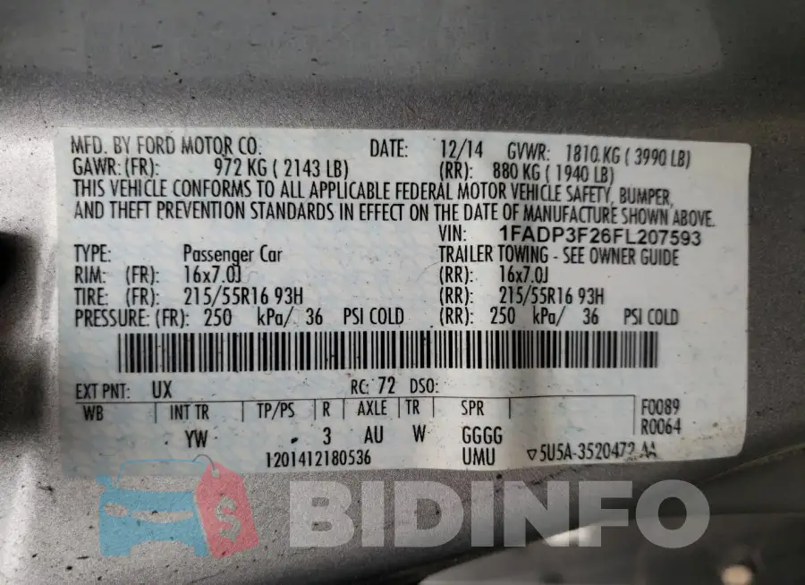 1FADP3F26FL207593 Photo# 12