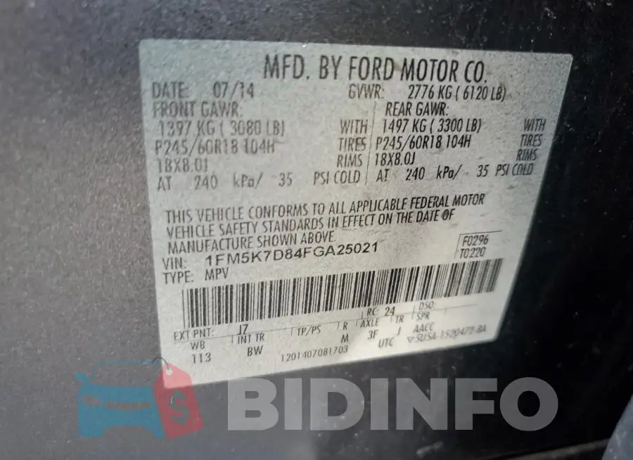 1FM5K7D84FGA25021 Photo# 13