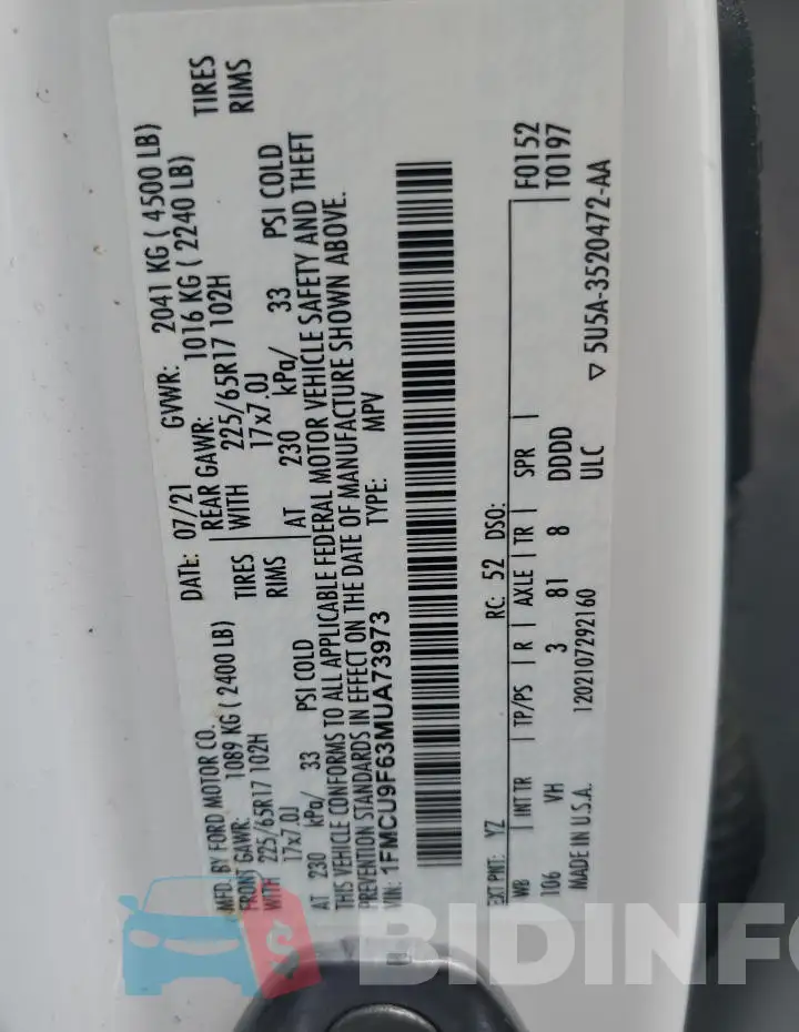 1FMCU9F63MUA73973 Photo# 13