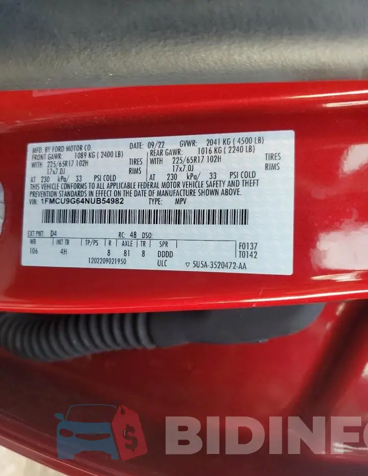 1FMCU9G64NUB54982 Photo# 13
