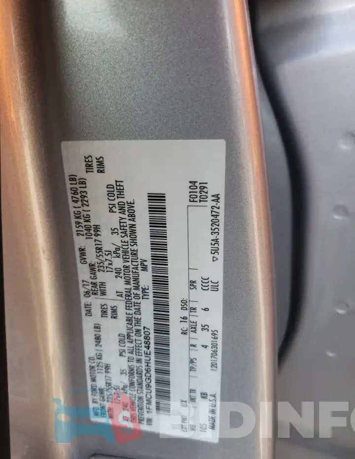 1FMCU9GD6HUE48807 Photo# 12